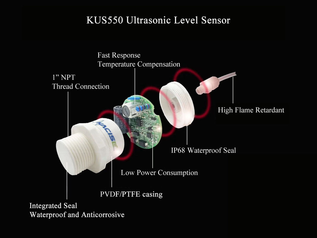 Capteur de niveau ultrasonique de 3 m de portée avec sortie RS485 et boîtier en PTFE pour environnements corrosifs