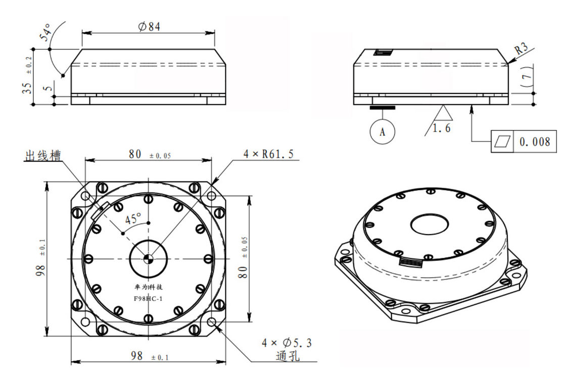 Capteur gyroscope électronique de précision avec coefficient de marche aléatoire ≤ 0,005º/H ^ 1/2, répétabilité du facteur d'échelle ≤ 10 ppm et dimensions compactes de 98 × 98 × 35 mm pour la navigation