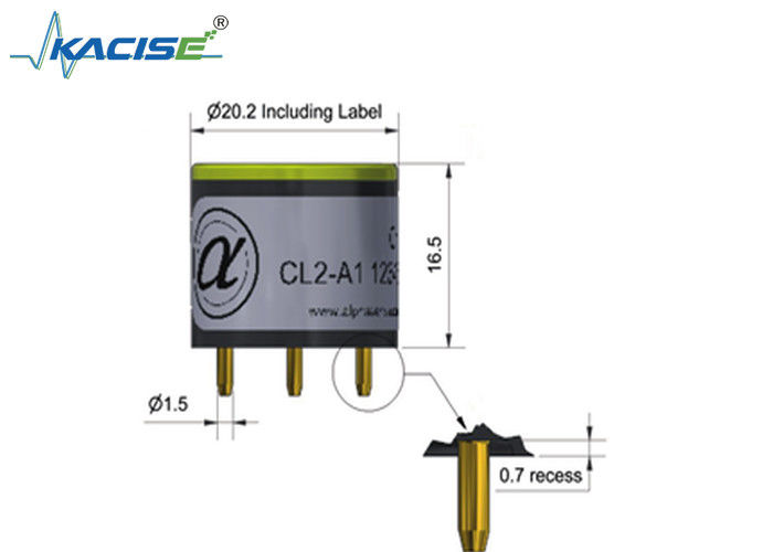 CL2-A1 Capteur de chlore - 3 électrodes avec une portée de 20, une linéarité ± 1,5 et une limite de surgaz de 50