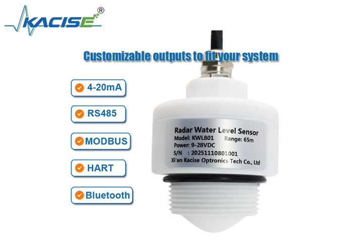 Capteur de niveau d'eau radar sans contact KWL801 avec plage de fréquences 76 GHz-81 GHz, portée de mesure de 65 m et précision de ±1 mm